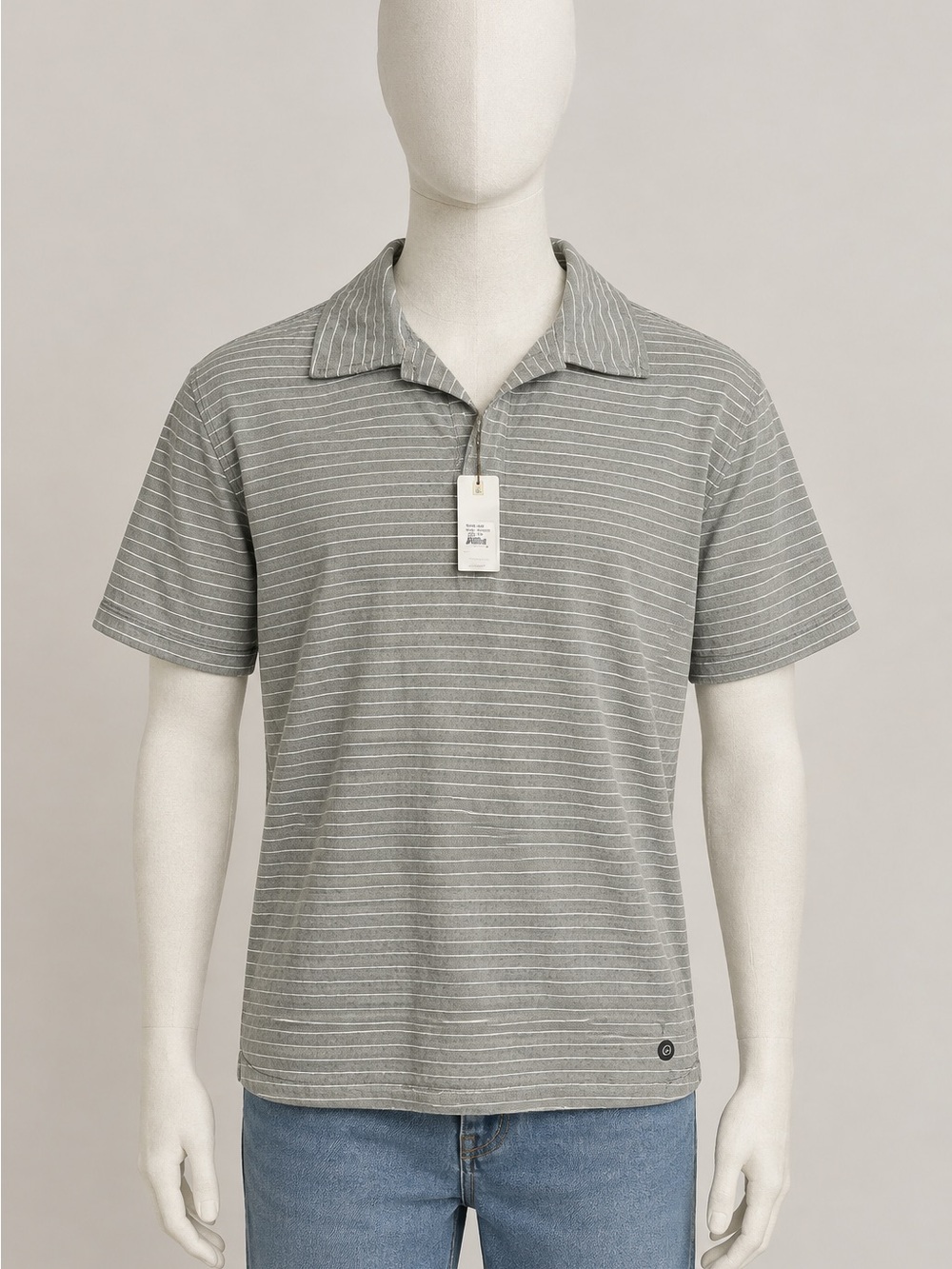 Linksoul Men’s Gray and White Striped Polo